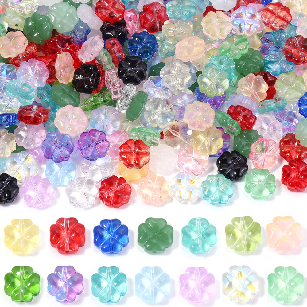 50pcs/lot 10mm Four Leaf Flower Glass Beads Transparent Clover Shape Beads Loose Spacer Bead For DIY Jewelry Making Bracelet