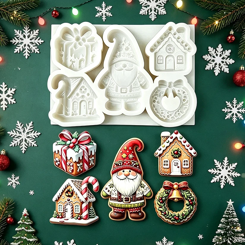 Santa Claus Wreath Christmas Box Gingerbread House Silicone Sugarcraft Mold Cupcake Chocolate Fondant Cake Decorating Tools