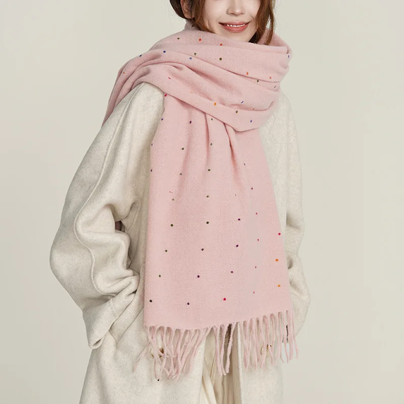 Autumn Winter Scarf  Thick Warm Pashmina Scarves Women Solid Colorful Dots Tassel Shawl And Wrap Female Cashmere Foulard Blanket