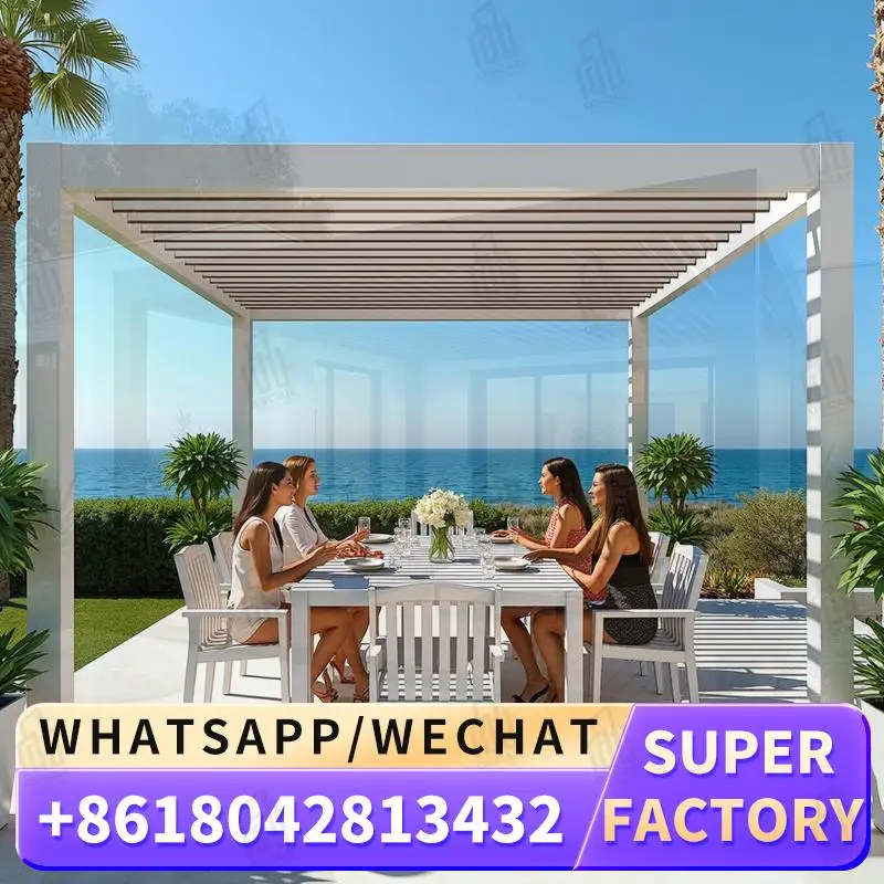 

10x10 10x12 12x12 12x14 футов Современная уличная биоклиматическая водонепроницаемая алюминиевая моторизованная пергола с жалюзи