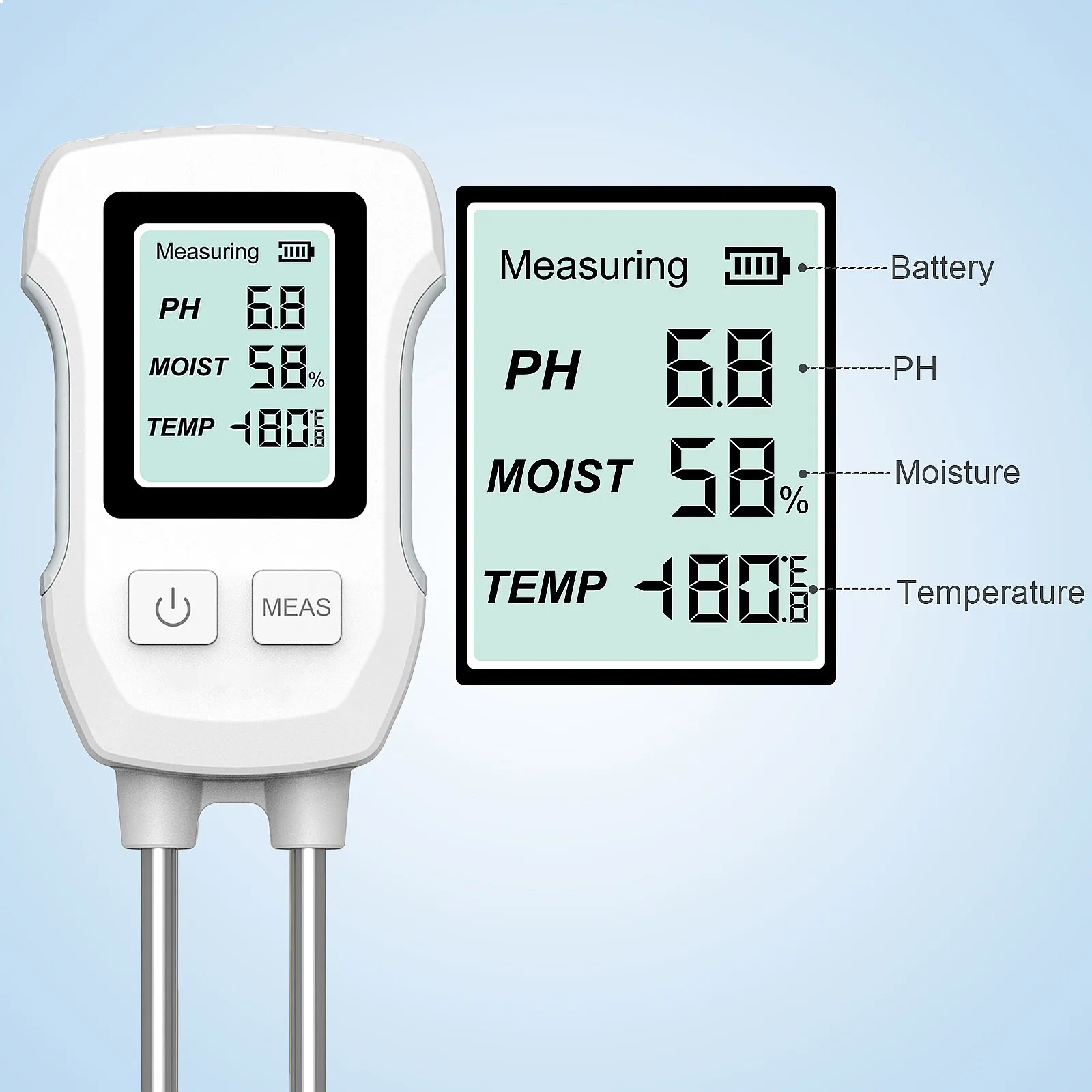 N11 3‑in‑1 Digital Soil Tester, PH Moisture & Temperature Sensor Probe for Agricultural Farm Garden Soil‑Monitoring Transducer