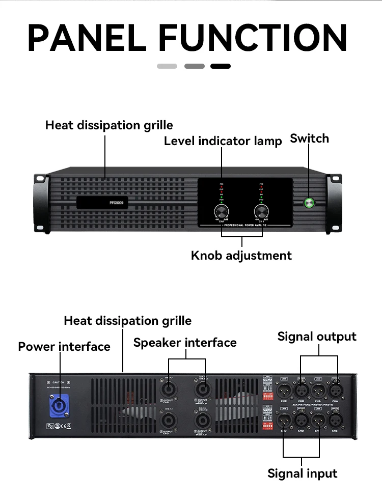 Paulkitson FPC8000 Professioneller Leistungsverstärker 2-Kanal 2U-Gehäuse 2×1300W-1950W 20Hz-30KHz Einheit für Bühne, Bar, Karaoke-Events – Detail 10