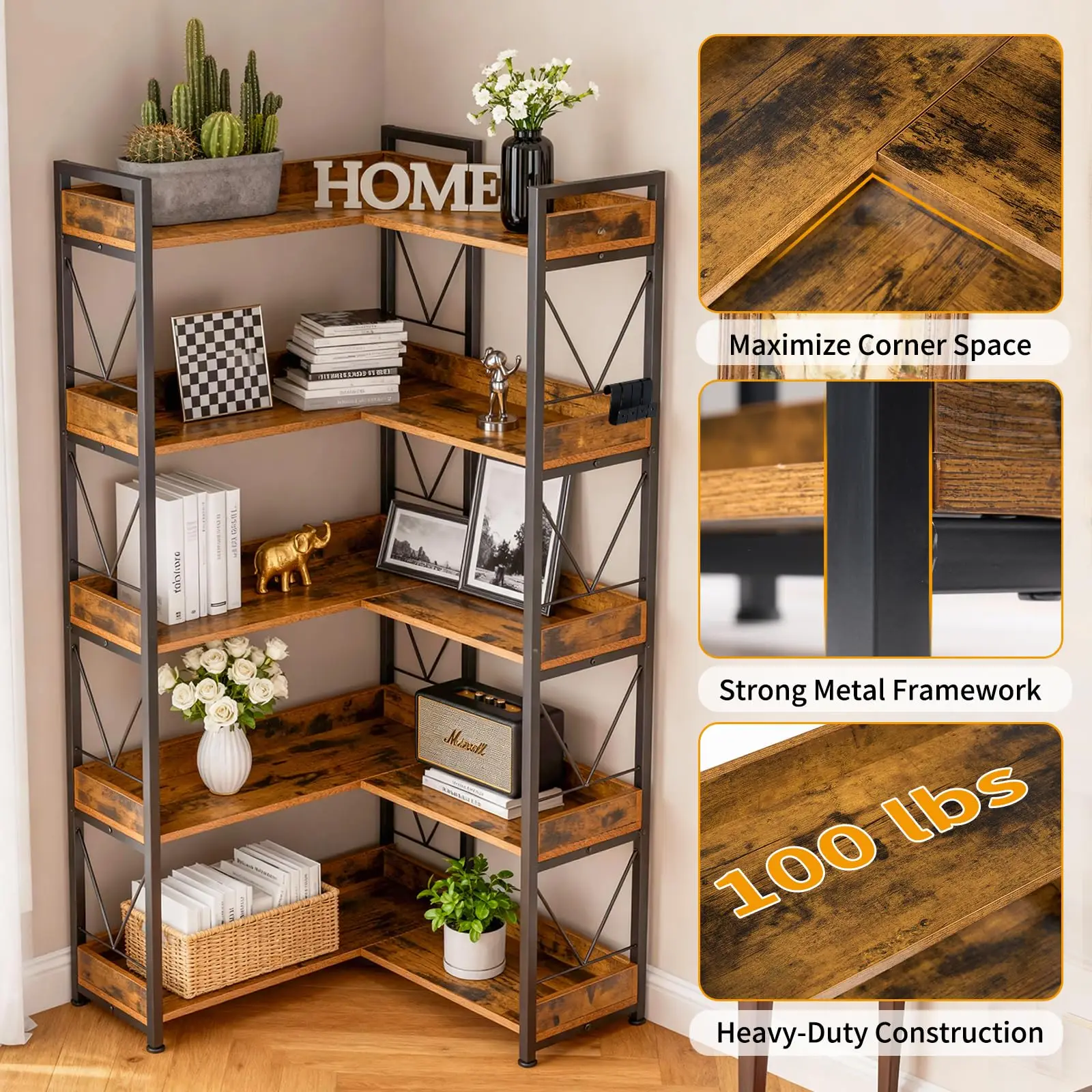 JHK 65 inch L Shaped Bookshelf - đánh giá và giá Furniture Hook Hardware