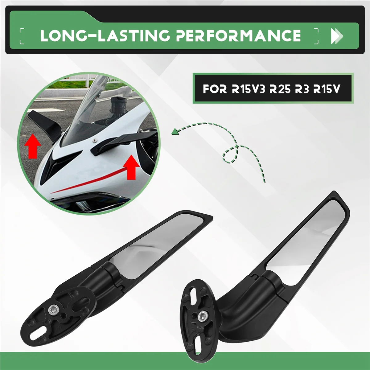 HIWS Motorcycle Rear View Mirrors Side Mirror Adjustable Rotating Rearview Mirror for R15V3 R25 R3 R15V CBR650R