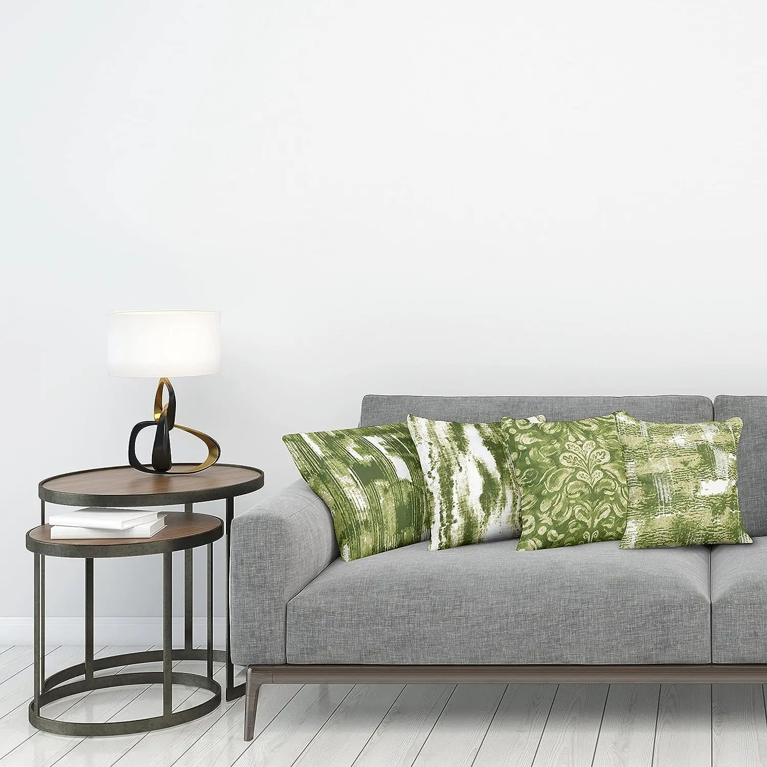 Vintage Linen Square Pillow Cover, Wave Stripe Digital Printing Home Sofa Cushion Cover Khaki Olive Green 45x45 cm