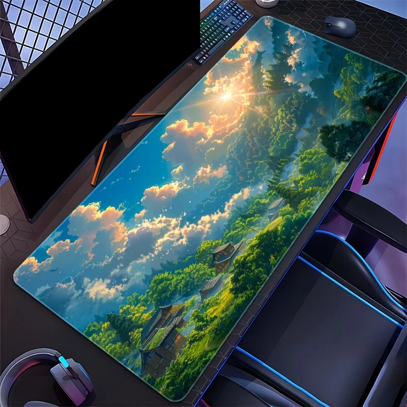 Large Forest Cabin Sunrise Mouse Pad, High-Quality Non-Slip Rubber Base with Durable Stitched Edges for Office & Gaming