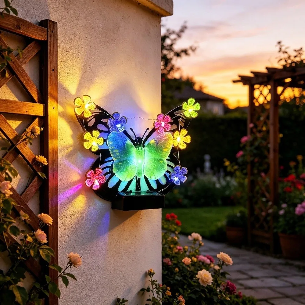Waterproof Solar Butterfly Wall Light Solar Powered LED Light Butterfly Wall Lamp Landscape Decor Butterfly