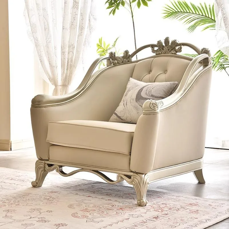 High-End American-Style Leather Sofa Set French-Style Solid Wood Carved Furniture for Living Room European-Style New