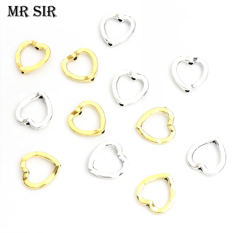 40pcs/Lot Heart Bead Ring Gold Silver Color Alloy Spacer Bead Cap for Bracelets Earrings Charms Handmade Jewelry Findings Crafts