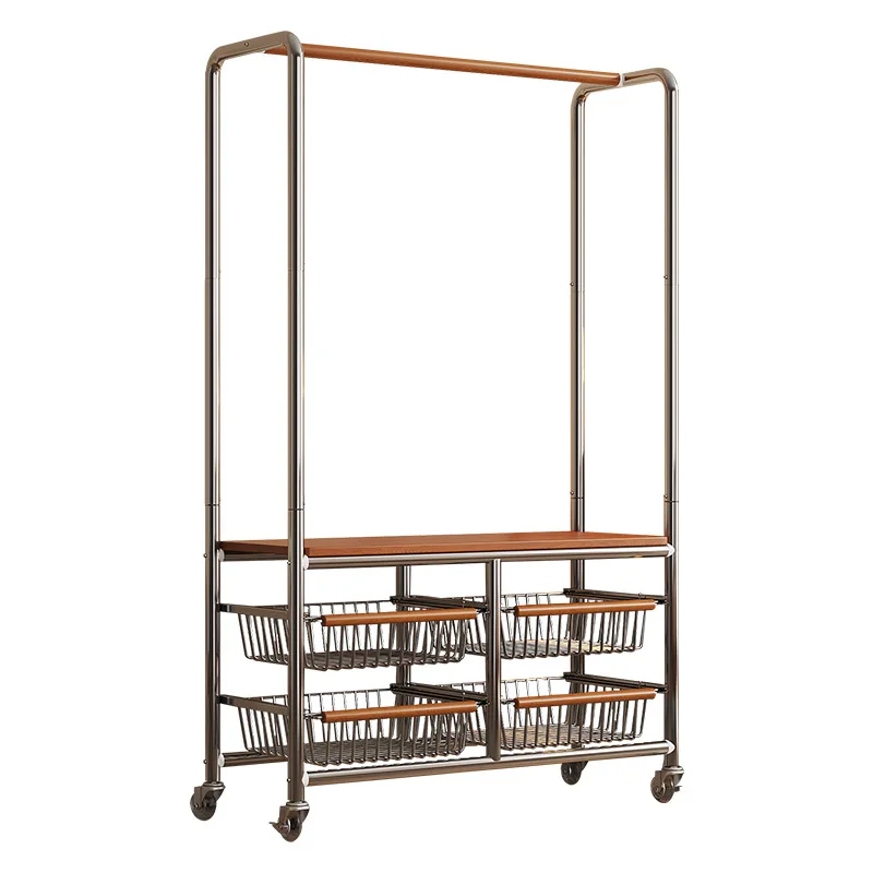 

Floor-to-ceiling movable hanger with wheels Bedroom multi-layer rack Multifunctional drying rack Simple