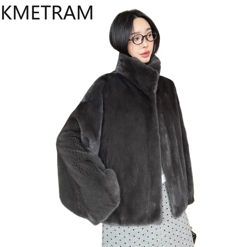 

KMETRAM Velvet-grade 100% Natural Mink Fur Jackets Woman Loose Fashion Real Mink Fur Coat Winter Jacket Women Clothing 2026 шуба