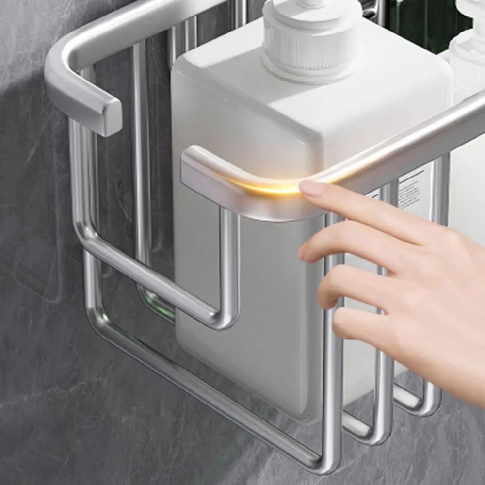 

Silver/Black/Grey Hanging Shower Basket Large Capacity with Hooks Bathroom Hanging Shelf Rustproof Aluminium Faucet Hanger