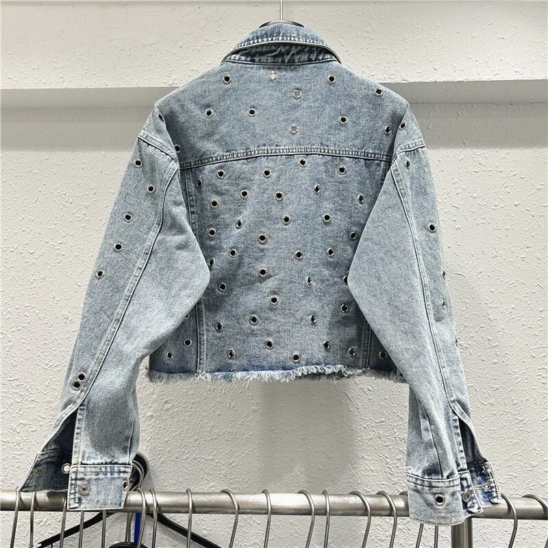 [ZOCI] autumn new niche hollowed out explosive street design, loose versatile women's denim jacket trend