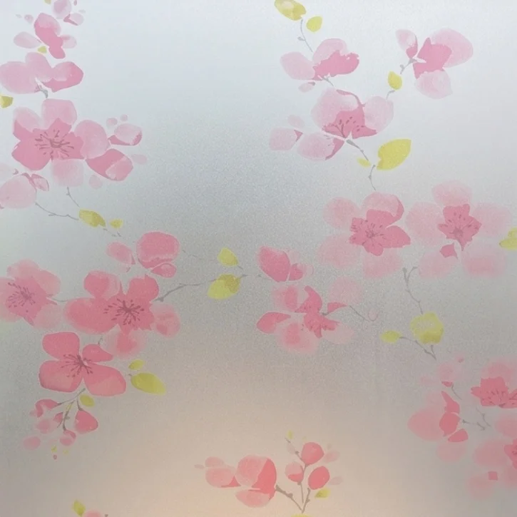 Self Adhesive Frosted Pink Cherry Blossom Window Film Privacy Protection Anti‑UV Decor Glass Sticker for Household Window Glass