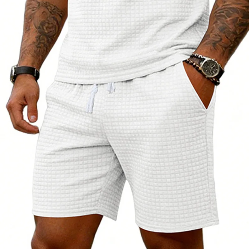 Men's Jacquard Checkered Casual Shorts Knitted Micro-Elastic Summer Sports Straight-Leg Pants