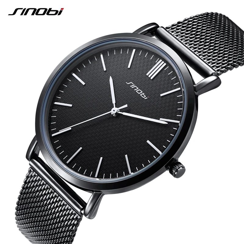 Sinobi Fashion Quartz Clock Business Men Watch Luxury Waterproof Steel Watches Brand Ultra Thin Wrist Watch Clock Reloj Hombre