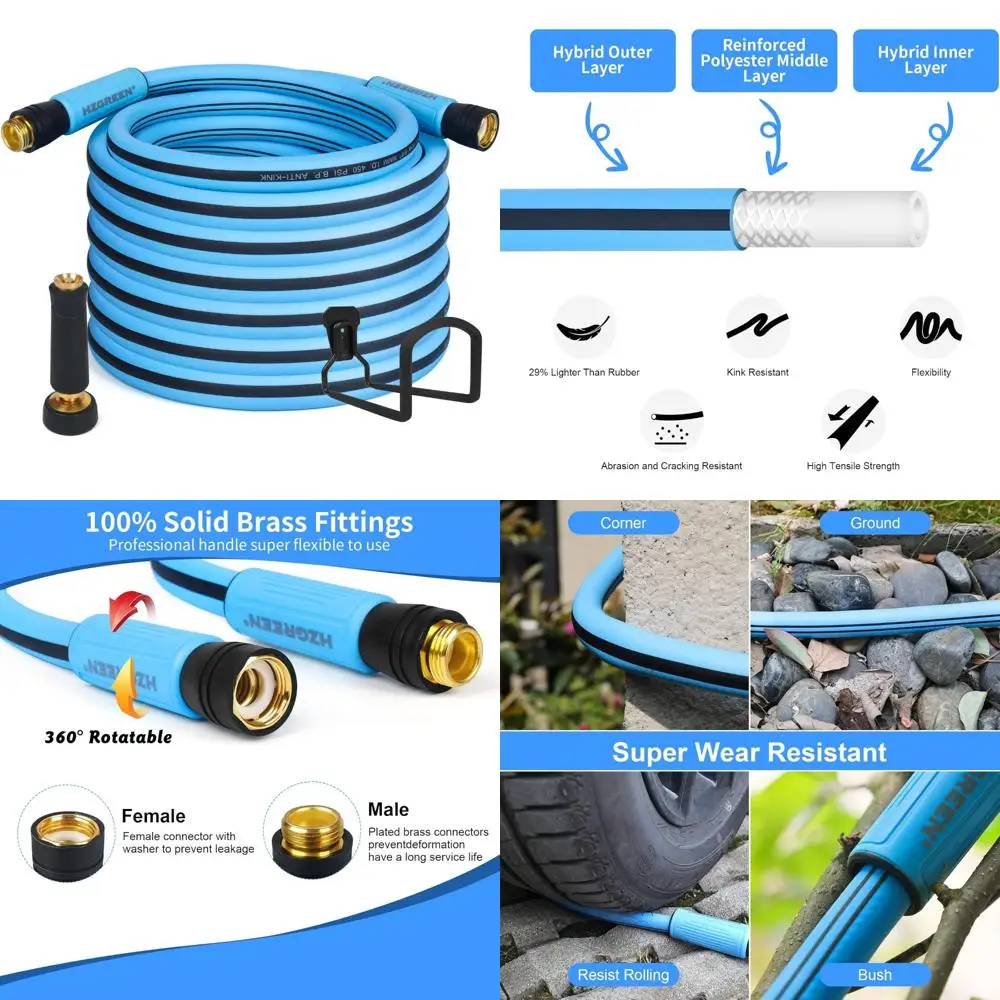 

Heavy-Duty 450 PSI 150-Foot Garden Hose with 5/8-Inch Diameter and 3/4-Inch Brass Fittings for Lawn and Garden Watering