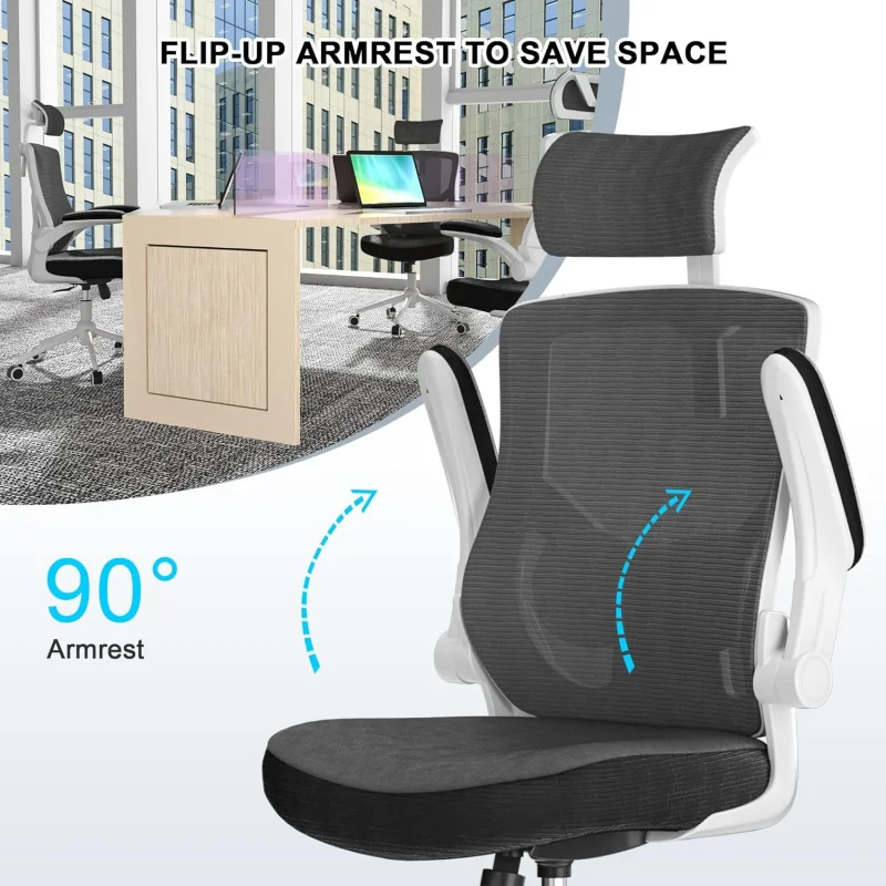 Home Office Chair, Ergonomic Comfy Desk Chair, High Back Computer Chair- Adjustable Headrest with Flip-Up Arms, Lumbar Support,