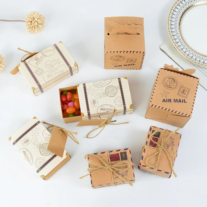 10pcs Mini Suitcase Candy Box Travel Map Classic Theme Gift Box For Wedding Birthday Favor Present Boxes Packing