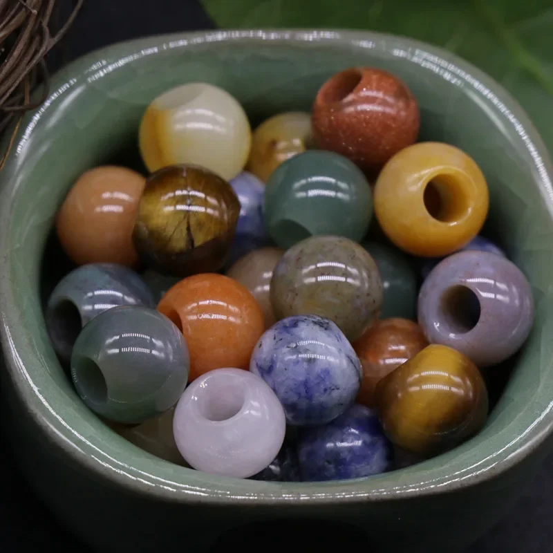 5pcs 12mm Large Hole Beads Natural Semi-precious Stone11Colors for Choice Hole Size Approx 5mm DIY Manual Accessories  Wholesale