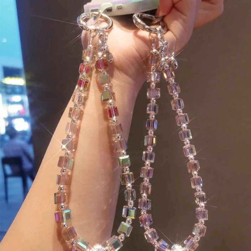 

Colorful Crystal Bracelet Phone Lanyard: Short-Style Wrist Strap Clip-On Charm Universal Fit