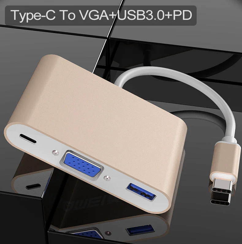 Docking Station Type-c To USB 3.0 VGA Type-C 1080p 60Hz USB 3.0 PD Charging Cellphone Computer 3 In 1 Video Splitter