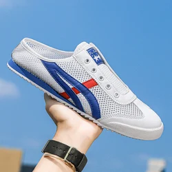 New Summer Men's Mesh Half Slippers Fashion Boys' Flat Bottom Hollow Casual Shoes Soft Sole Anti slip Breathable Sports Sandals