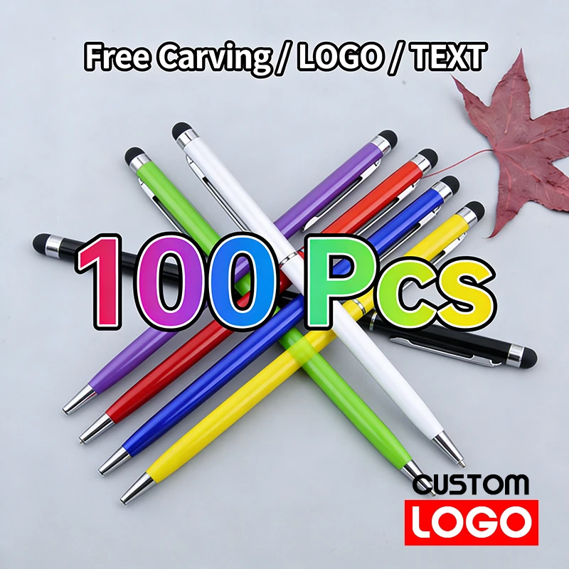 

100 Pcs of 13-color Mini Metal 2-in-1 Stylus Universal Ballpoint Pen Custom Logo Advertising Pen Text Engraving Office School