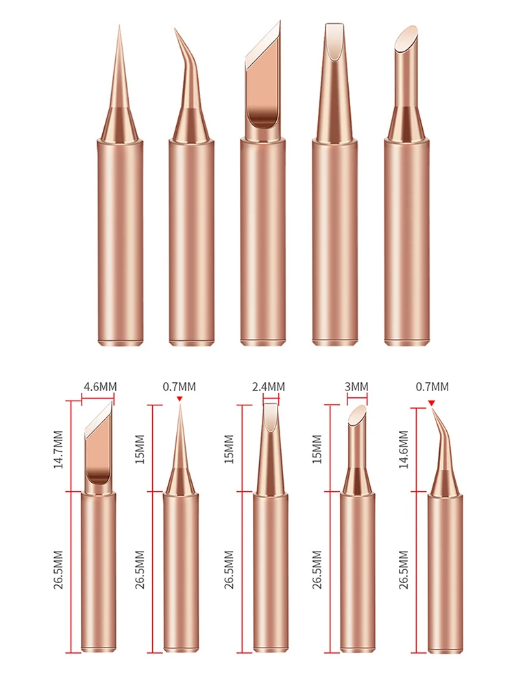 Jeu de pointes de fer à souder, accessoires de pointe de soudage, cartouche en cuivre pur pour station de soudage 936, 5 pièces