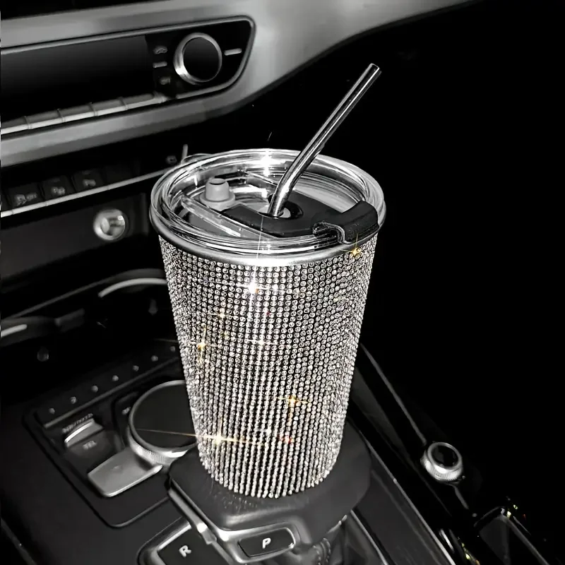 Bling Diamond Drinkware Stainless Steel 500ml Shimmering Cup with Lids Straw Beverage Coffee Cup Auto Interior Accessories