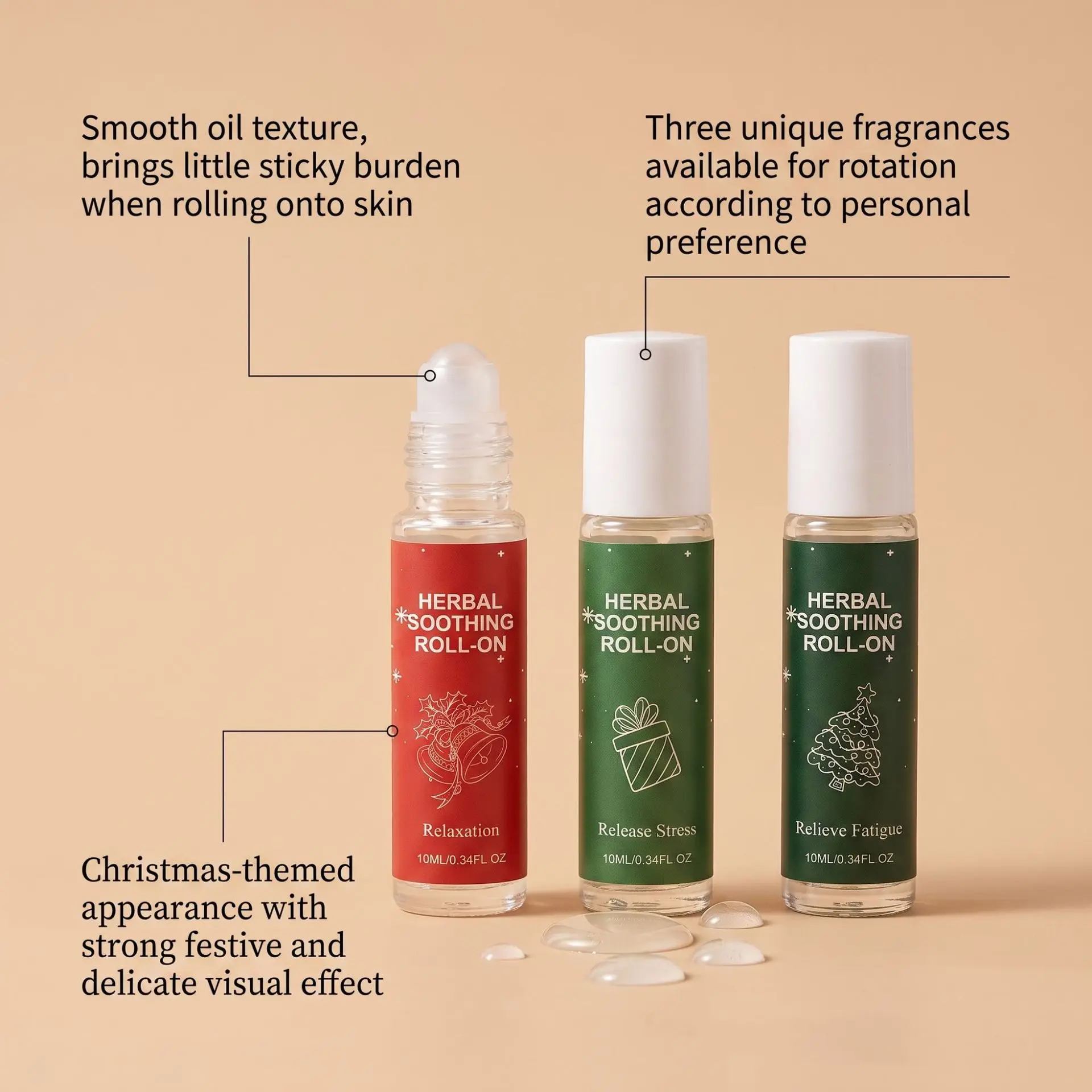 Herbal Soothing Roll On Christmas Gift Set Natural Plant Extract Aroma Roller Stress Relief Portable Holiday Present For Women