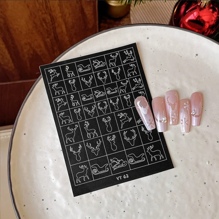 Accessori per nail art natalizi Adesivi Ghirlande dipinte a spruzzo Campane Guanti di renna Pupazzo di neve Unghie Decorazioni 3D Adesivi fai da te