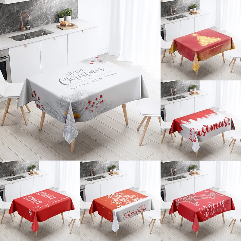 Merry Christmas Decoration Waterproof Tablecloth  Tree Printed  Table  New Year Home