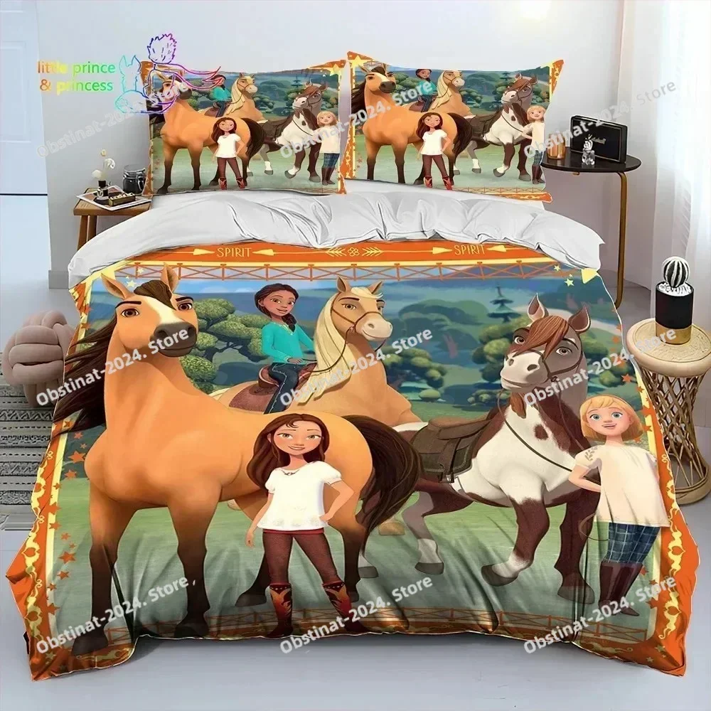 Spirit Riding Free Horses Cartoon Bedding Set Printed single Comforter Quilt Bed Cover Pillow Case 3 Pieces Sets Kids Adult Size