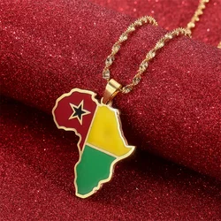 Africa Guinea-Bissau Map Flag Pendant Necklace Gold Color Stainless Steel African Jewelry Gift