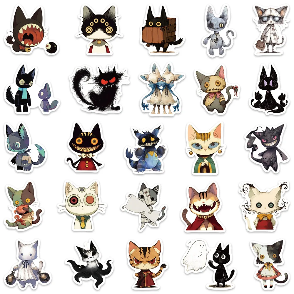 50pcs Gothic Cartoon Horror Monster Weird Cats Stickers For Luggage Guitar Laptop Skateboard Waterproof Graffiti Vinyl Decals