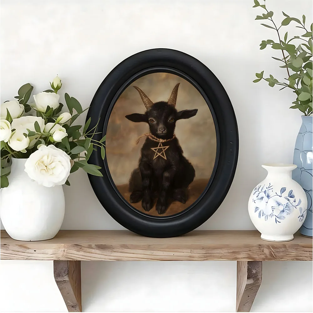 1 Stück Vintage Pentagramm Schwarzes Schaf Ovaler Rahmen Wanddekoration, Gotische Okkult-Wanddekoration, Retro Okkult-Stil Nischen-Kunstornament, Dark Academy Stil Ambiente-Dekoration, Geschenk für