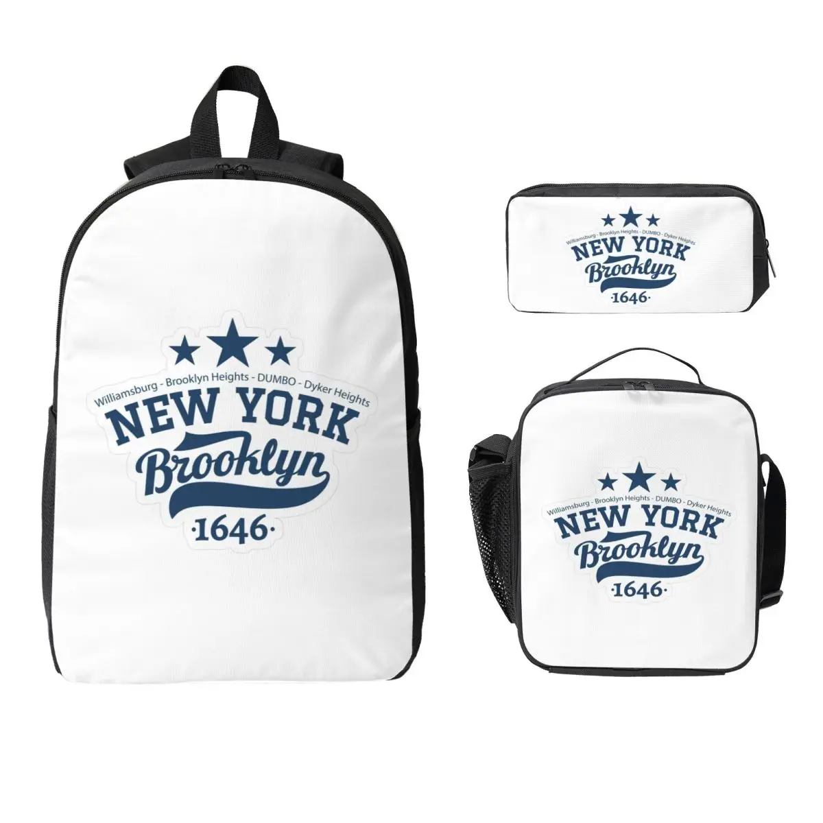 

Brooklyn New York Backpack Student BookBag School Bag Computer Shoulder Bags 3ps Insulated Lunch Bag Pencil Case