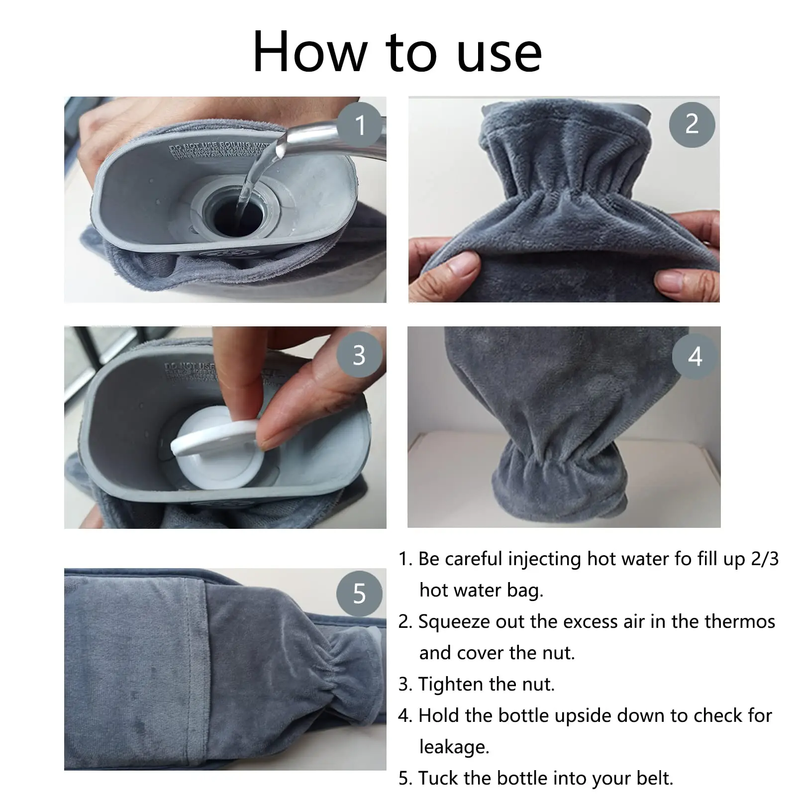 Hot Water Bottle with Cover 1 L Hot Water Bottle Small with Soft Plush Hand Waist Warmer Hot Bottle Belt Rubber Hot Water Bag image 3