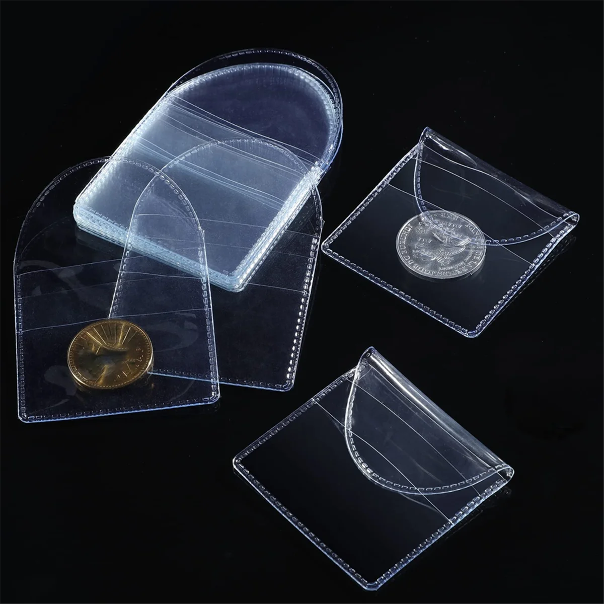 100Pcs Single Pocket Coin Flip, 2Inch Individual Clear Plastic Sleeves Holders Coin Holder Small Coin Sleeves