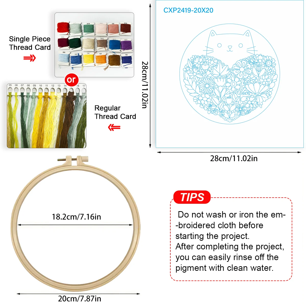 1 Stück 20X20CM/15X15CM 7,87/6,3 Zoll Blumen-Stickerei-Starter-Kit DIY-Kit DIY-Stickerei-Set Handarbeiten Nadelkunst Heimdekoration – Detail 5
