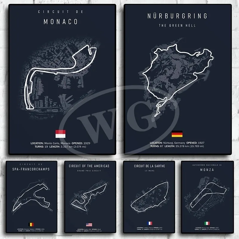 F1 Imola Monaco Track Circuit Canvas Painting Formula 1 Wall Art Nordic Poster Aesthetic Motorsport Race Picture for Home Decor