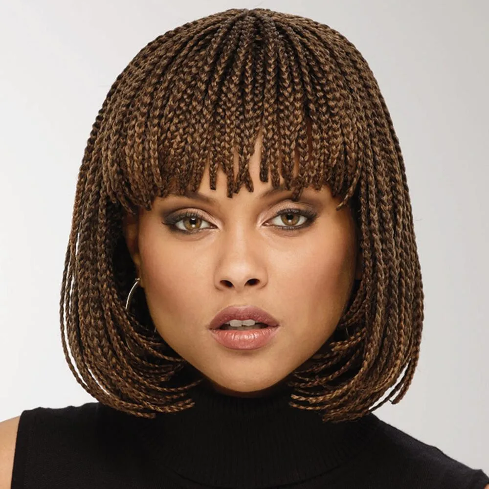 Fashion Short Bob Brown Box Braided Wigs with bangs Synthetic Hair Twist Braids