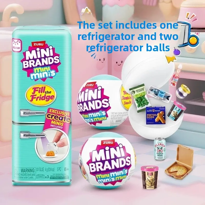 Mini Refrigerator Set Toy Play House Miniature Refrigerator MINI Brands Food Ball Tide Play Blind Box Kids Kitchen Mini Toys