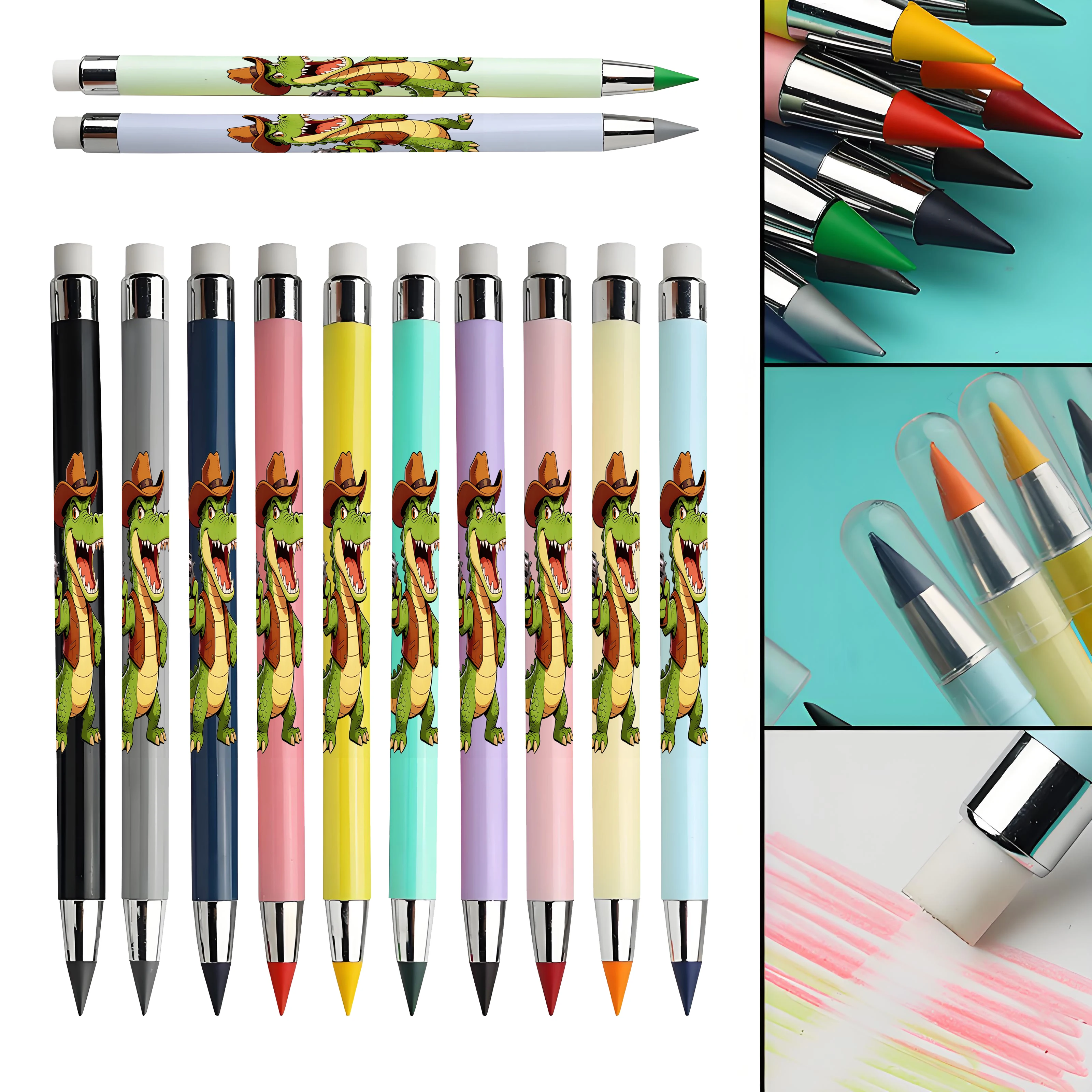 

12 шт. модный узор на тему крокодила, вечный карандаш цвета макарон, который нелегко сломать, студенческий рисунок, рисунок, цветной грифель.
