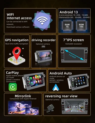 Imagen 2 del producto BQCC 7 pulgadas Android 13 Octa Core estéreo de coche Mirrorlink Carplay Wifi GPS 4G DSP 32EQ Radio de coche para Opel Astra H J Vectra