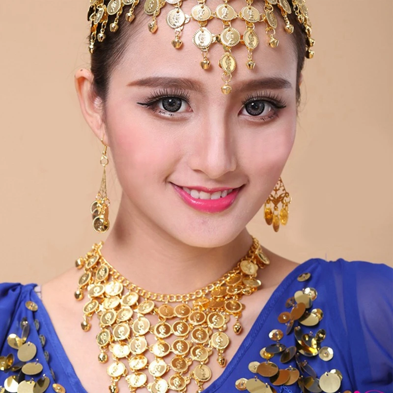 Gold Color Carved Sequins Bell Choker Necklace for Women Ethnic Tribe Indian Belly Dance Summer Beach Jewelry