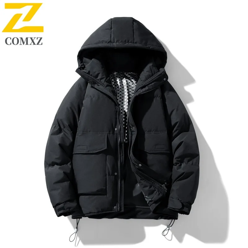 COMXZ Graphene Men Down Jacket Hooded Outdoor Adventure Lightweight Puffer Jacket Fashion Cycling Cold Protection Winter Garment