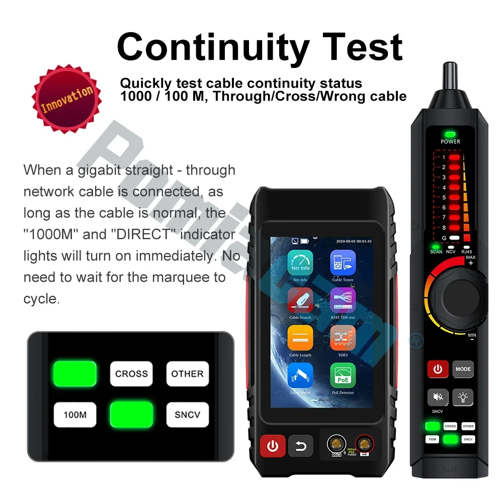 Network Cable Tester,UTP Cable Tester,Ethernet Cable Tracker, 4 Inch IPS Screen VFL OPM DMM TDR, Level Meter, POE++ Detection