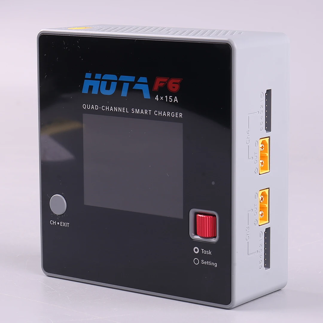 HOTA-F6 QUAD-Channel SMART Carregador, descarregador com USB, 4x15A, Lipo LiIon NiMH Lipo Bateria, 45W Tipo-C, Carga